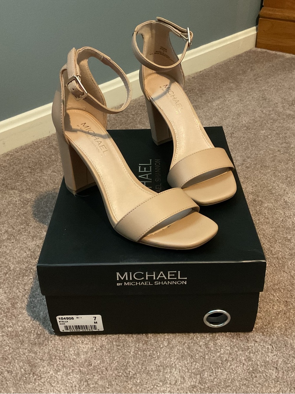 Michael Shannon Beige Open-Toe Ankle-Strap Block Heels
